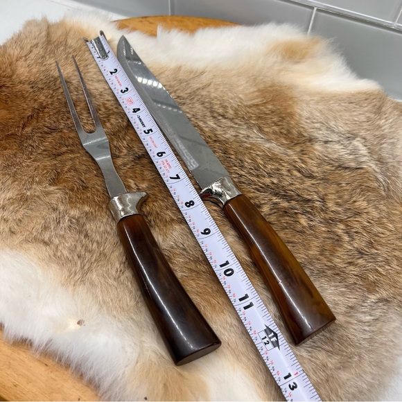 Vintage Knife & Fork Carving Set w/ Bakelite Handles Sheffield England Stainless - Picture 8 of 10